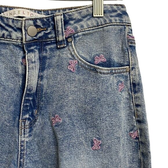 Tinseltown Butterfly Embroidered Mom Jeans Size 9 Frayed-Hem Destructed Y2K - Picture 6 of 16